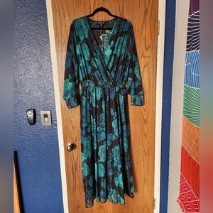 Black Full Length Dress with Green Roses